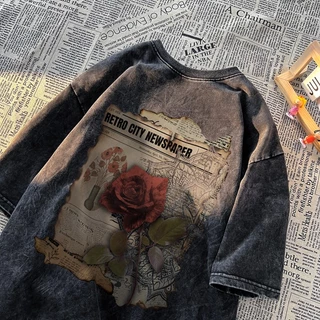 พร้อมส่งจากกทม มาถึงใน 2วัน เสื้อยืดผ้าฝ้ายแขนสั้นพิมพ์ลายผู้ชาย สวมใส่สบาย ระบายอากาศได้เสื้อยืดฟอกทันสมัยและอินเทรนด์