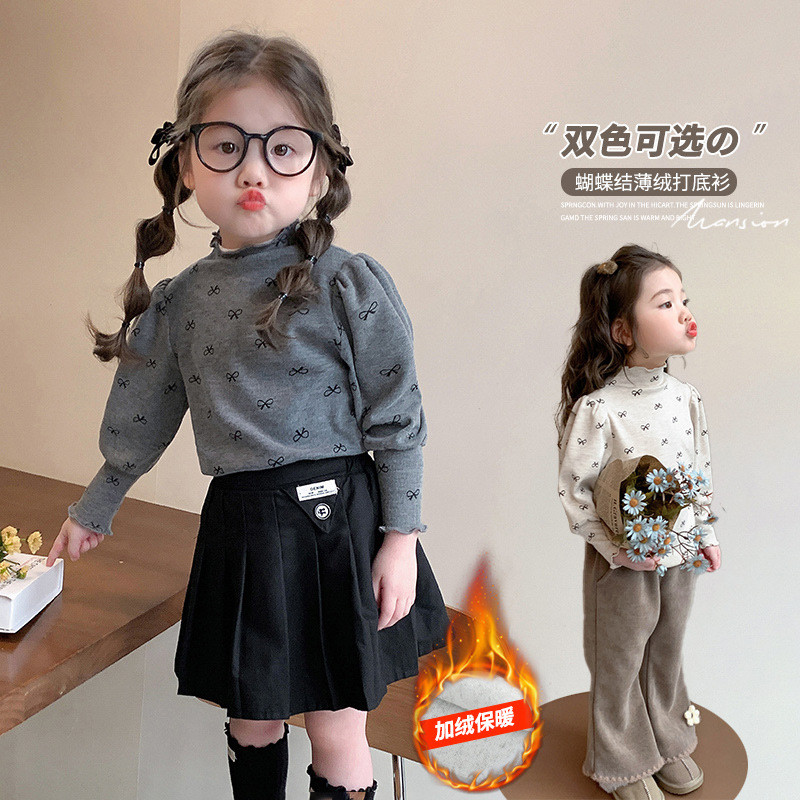สาวซับขนแกะ จุดต่ําสุด เสื้อฤดูใบไม้ร่วงฤดูหนาวแฟชั่นชุดชั้นในเด็กชิ้นเดียวขนแกะด้านบนเสื้อผ้าฤดูหนาว