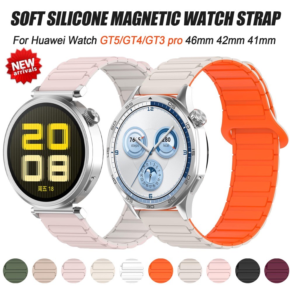 18 20 22 มม.Wrisrband สําหรับ Huawei นาฬิกา GT 5 pro/GT4/GT3 46 มม.42 มม.สําหรับผู้ชายผู้หญิงนุ่มกีฬาซิลิโคนสายนาฬิกาแม่เหล็กสําหรับ Huawei GT5 41 มม.