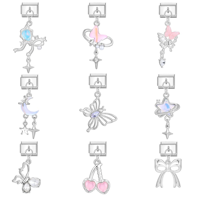ใหม่ผีเสื้อ Love Star ดอกไม้อิตาเลี่ยน Charm Links Fit 9 มม.สร้อยข้อมือสแตนเลส Diy เครื่องประดับทําอุปกรณ์เสริม Retro บุคลิกภาพโมดูลสร้อยข้อมืออุปกรณ์เสริม