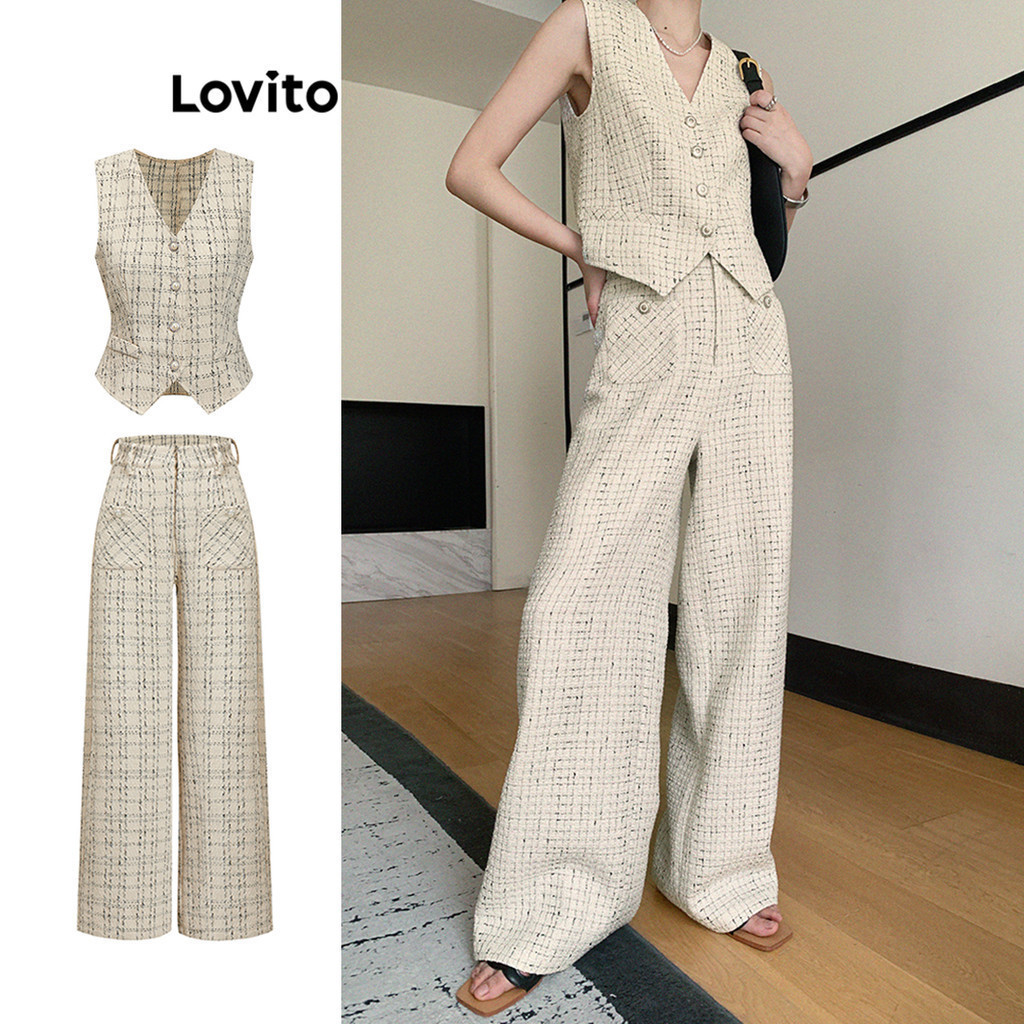 Lovito กระเป๋าปุ่มธรรมดาแบบสบาย ๆ ด้านบนหรือด้านล่างสำหรับผู้หญิง L76AD120