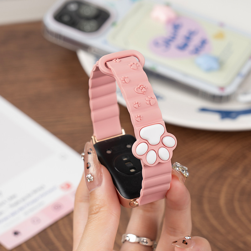 การ์ตูนน่ารักแมว Paw สาวสําหรับ Samsung Watch Fit 3 สร้อยข้อมือ Slim สายรัดข้อมือแม่เหล็กสําหรับ Samsung Galaxy Fit 3