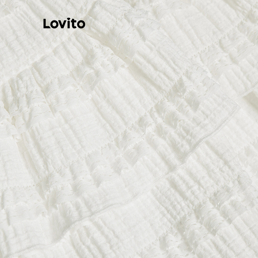 Lovito กระโปรงผู้หญิง ชายระบาย สีพื้น สไตล์ลำลอง L88AD161