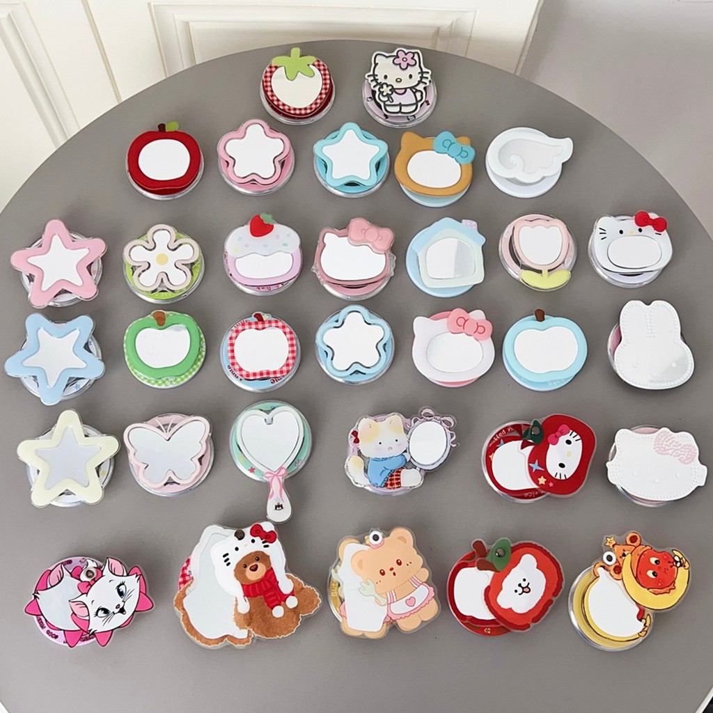 Magnetic Attraction ที่วางโทรศัพท์ Kickstand น่ารัก Hello Kitty Star รูปทรงผีเสื้อ Creative Make Up Mirror Design Stand สําหรับ Naked โทรศัพท์มือถือ Magsafe กรณีพับ Anti-drop PC Bracket
