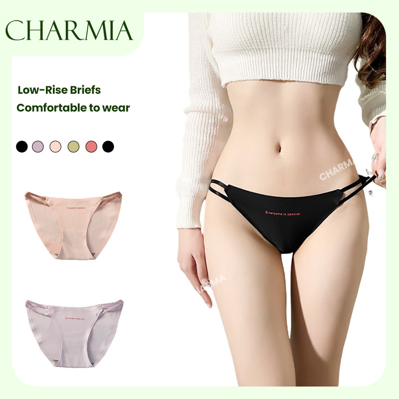 （Thailand Stock）Charmia กางเกงชั้นในเอวต่ำ กางเกงชั้นในไร้ตะเข็บวัสดุผ้าไหมน้ำแข็งเย็น สวมใส่สบาย