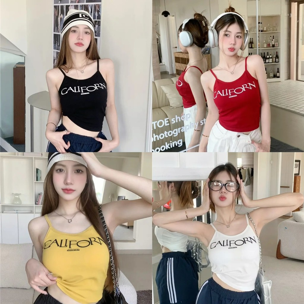 ⭐️MKL ⭐️เสื้อสายเดี่ยว ทรงเข้ารูป ทรงครอป สกีนลายอักษรด้านหน้า มีฟองน้ำในตัว ผ้ายืด งานน่ารัก #J664