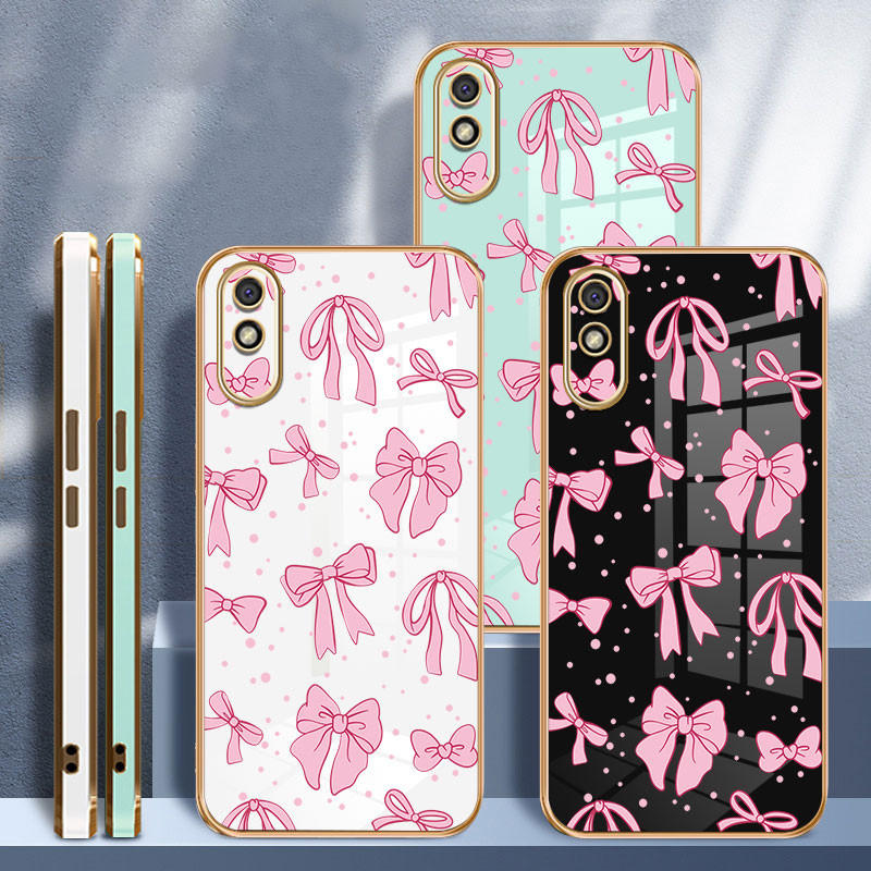 โบว์สีชมพูเคสโทรศัพท์สําหรับ Redmi 9A Redmi 10 ป้องกันกล้องกันกระแทกหรูหรานุ่ม TPU สาวปกหลังปลอก