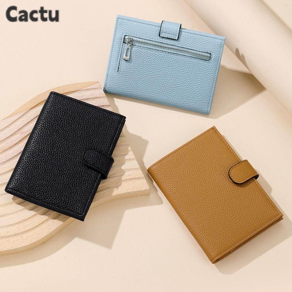 Cactu RFID Passport Holder, PU หนังสีทึบใบรับรองหนังสือเดินทาง,แบบพกพา RFID Anti Theft Multi-function Card Holder ผู้ชายผู้หญิง