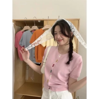 GAKKI เสื้อคาร์ดิแกนถักแขนสั้นคอกลมผู้หญิง เสื้อไหมน้ำแข็งถักไหล่ตรงสวยงามมากสำหรับผู้หญิง พร้อมส่ง รุ่น 3168#