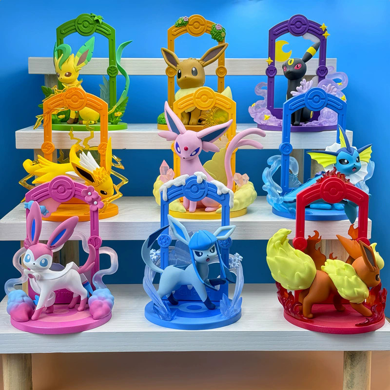 Original Pokemon Eevee ชุดกล่องตาบอด Lets Go Eevee ผจญภัยครอบครัวชุด Action Figure