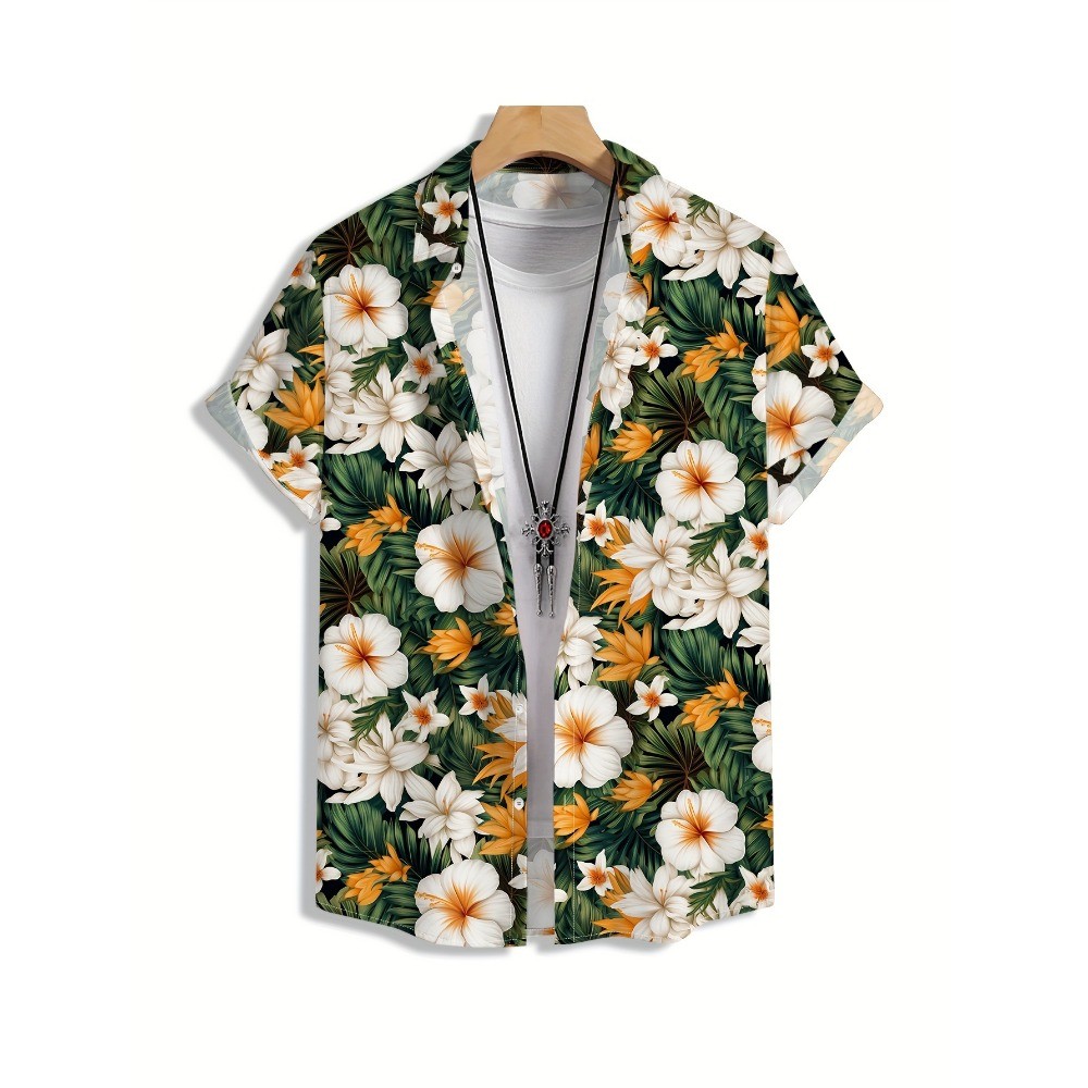 สงกรานต์พิมพ์ชายเสื้อดอกไม้ฮาวายชายหาดสไตล์เสื้อลําลองแขนสั้นไม่จํากัดเพศแฟชั่นสไตล์ฮาราจูกุท็อปส์ - รูปที่ 4