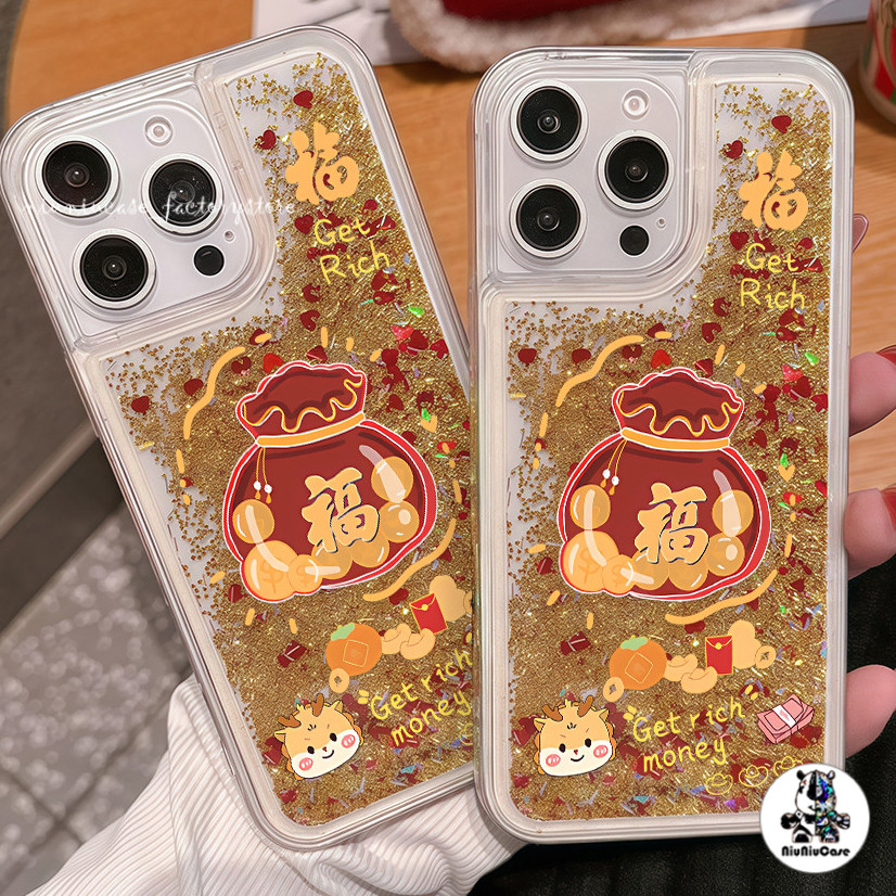 สําหรับ เคสไอโฟน13 ความมั่งคั่ง ไม้ไฟ ทรายฟอยล์สีทอง เคส For iPhone 16 15 Pro 14 13 12 11 X XR Max 7P 8P นิ่ม กันกระแทก