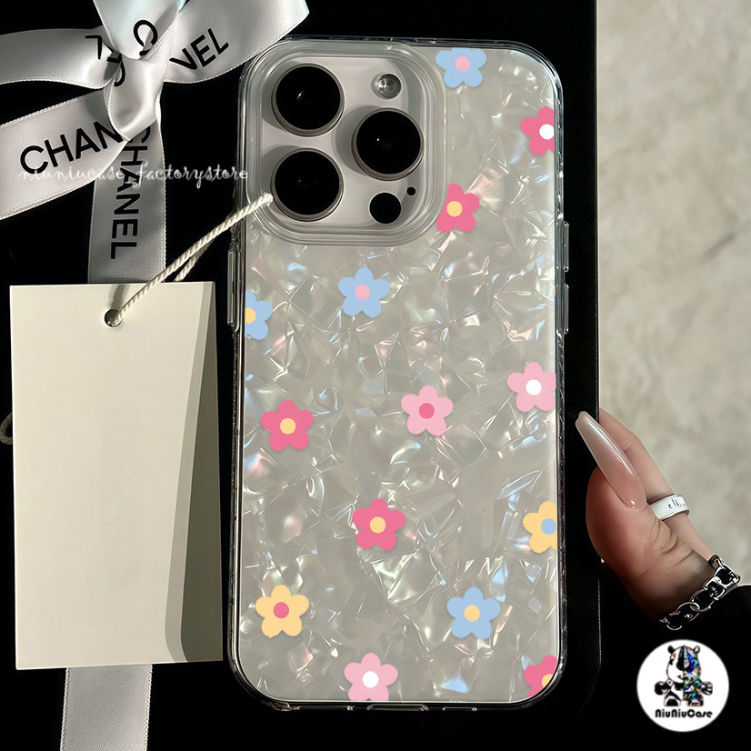 สําหรับ เคสไอโฟน13 เคสโทรศัพท์ ดอกไม้สีชมพูขนาดเล็ก For iPhone 11 12 13 14 16 15 Pro Max X 7P 8P XS Max XR SE PLUS เคส