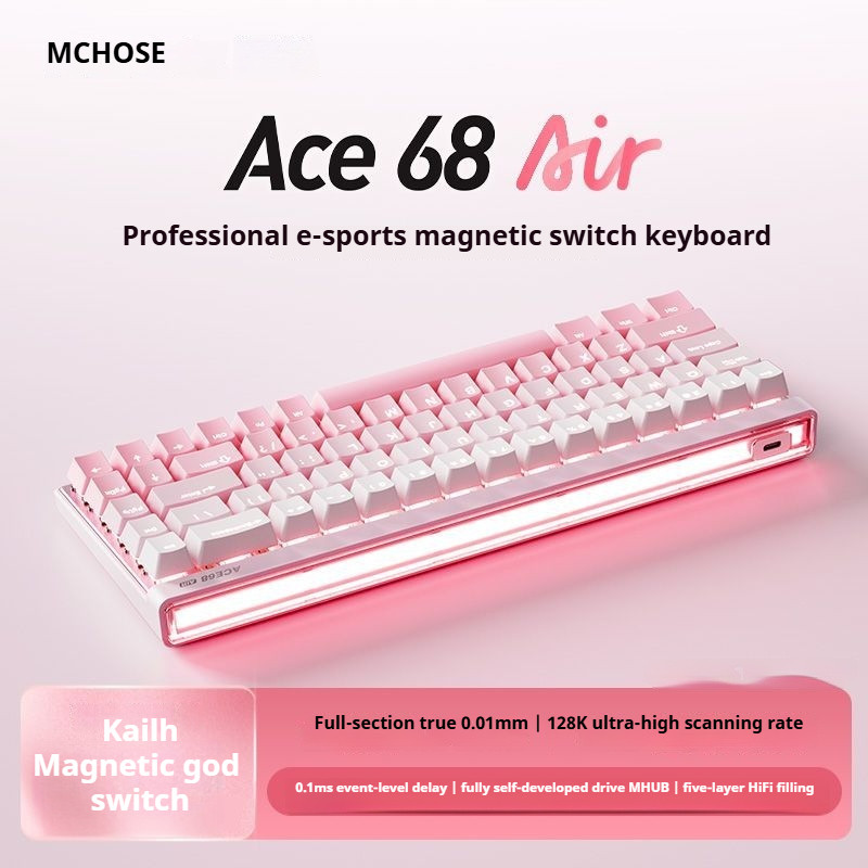 Mchose Ace68 Air Magnetic Switch คีย์บอร์ดแบบมีสายที่กําหนดเองแบบไดนามิก Keyway เทคโนโลยีความหน่วงต่