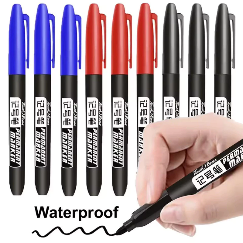 ปากกามาร์กเกอร์ปลายปากกาบางถาวรสีแดง/สีฟ้า/สีดํา-เครื่องหมายหมึกกันน้ําจางหายสําหรับกระดาษ/พลาสติก/โลหะ
