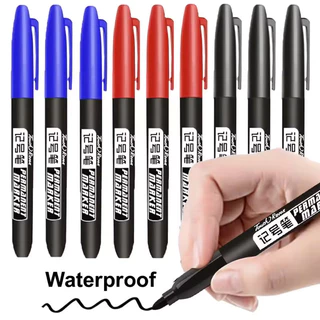 ปากกามาร์กเกอร์ปลายปากกาบางถาวรสีแดง/สีฟ้า/สีดํา-เครื่องหมายหมึกกันน้ําจางหายสําหรับกระดาษ/พลาสติก/โลหะ