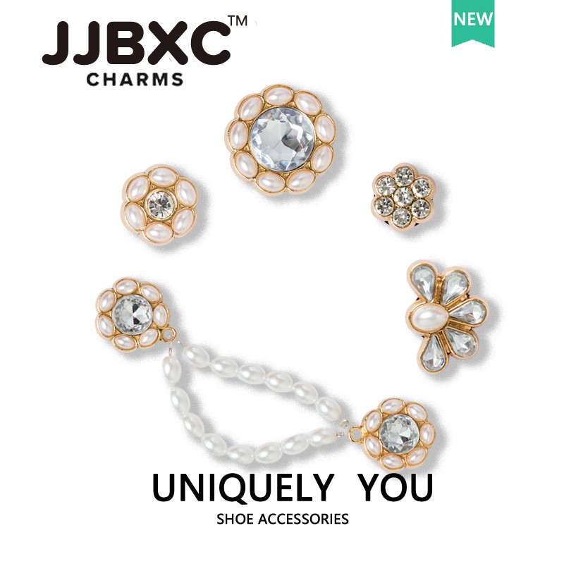 JJBXC charm จิบบิท Pearl กลีบโซ่ ตัวเสริมรองเท้าโลหะสไตล์หรูเหมาะสำหรับสาวๆ DIY จิ๊บบิท charm