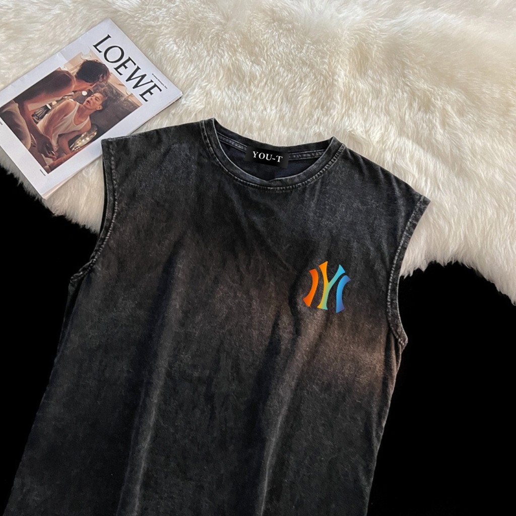 Y-T⚡ เสื้อแขนกุด OVERSIZE เสื้อกั๊กแขนกุดชาย พิมพ์”Colored palms IYI”  ฝ้าย100% แนวสตรีท  สวมใส่สบาย สไตล์ลำลอง Unisex ราคา ถูกที่สุด ดีลบีเคเค แกลเลอรีภาพที่ 2