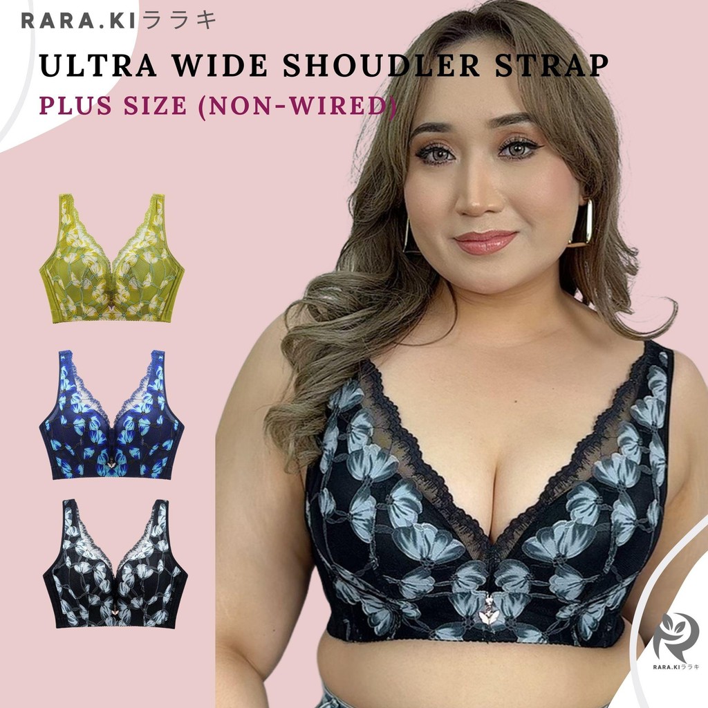 RARAKI PSFF 016 Plus-Size Wide Shoulder Adjustable Strap Bra Size 38-52 C/D Cup 5-Hook No-Wire Butte