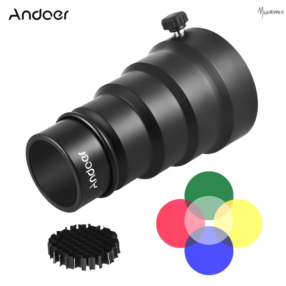 Andoer 98 มม.Mini Flash Mount โลหะ Snoot พร้อมรังผึ้งตาราง 5 ชิ้นชุดกรองสีสําหรับ Neewer Andoer แฟลช