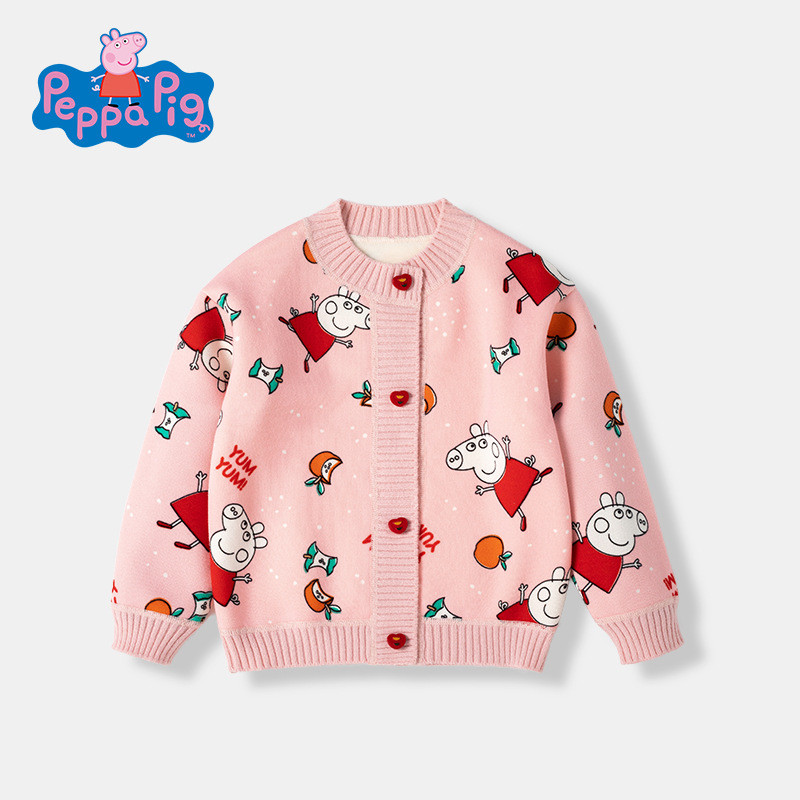 Peppa Pig หญิงเสื้อกันหนาวแจ็คเก็ตฤดูใบไม้ร่วงรูปแบบใหม่ถักเสื้อสเวตเตอร์ถักเด็กฤดูใบไม้ร่วงเสื้อด้านบน