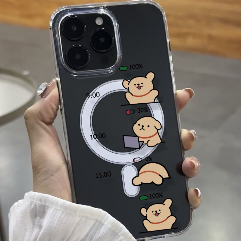 🔥GOOD🔥เคสมือถือ แม่เหล็ก เคสใส สำหรับไอโฟน ลูกสุนัขที่ทำงานล่วงเวลาCase for IPhone 11 15 16PRO 8Plus 14 13 11 Pro MAX 8