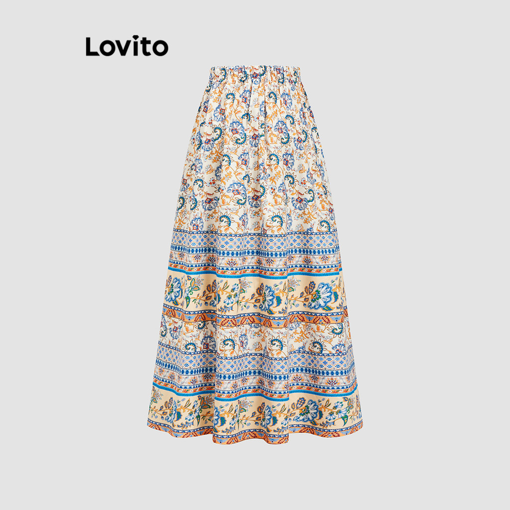 Lovito กระโปรงลายชนเผ่าสีบล็อกลำลองสำหรับผู้หญิง L109MD702