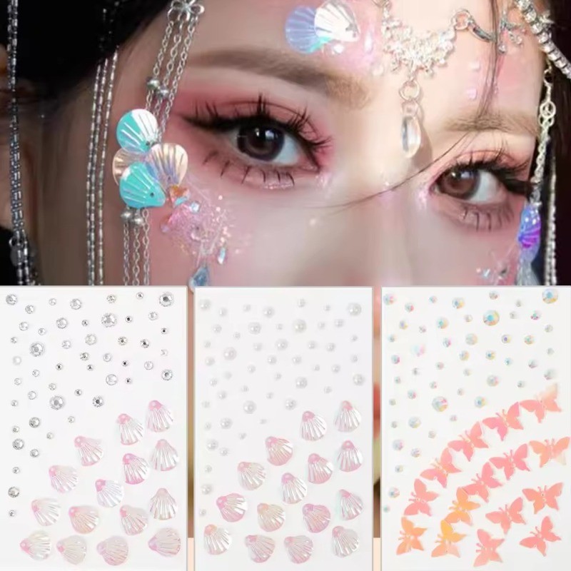 Mermaid Rhinestone Face 3D Shell สติกเกอร์เพชรสําหรับกันน้ํา Body Art Stage แต่งหน้า DIY Body ตกแต่ง