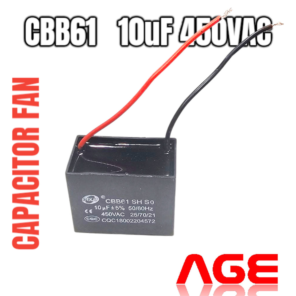CAPACITOR พัดลม CBB61 10UF 450VAC แบบมีสาย SENJU