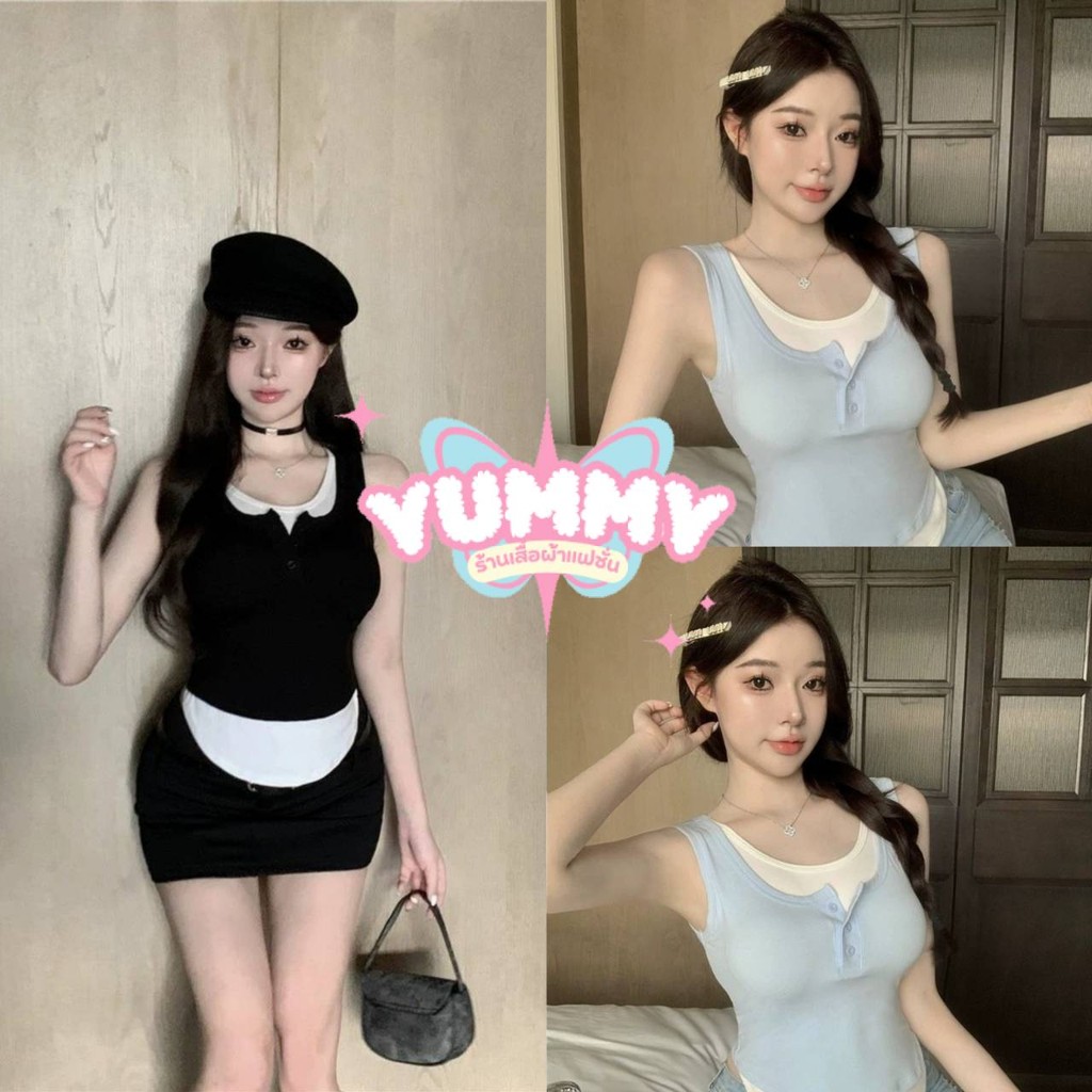 🎀Yummy Shop🎀พร้อมส่ง (FY711-1) -H เสื้อกล้าม มีฟองน้ำ สีพาสเทลใส่สบาย