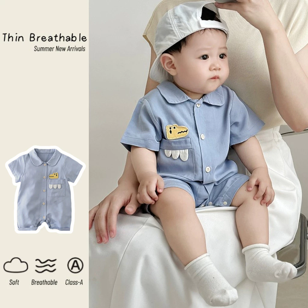 เด็กฤดูร้อนเสื้อผ้าใหม่ชายและหญิงบางระบายอากาศบอดี้สูทแขนสั้น0-24เดือนเด็กผ้าฝ้ายแท้โปโลหล่อน่ารักการ์ตูนจระเข้สไตล์เกาหลี ชุดรอมเปอร์