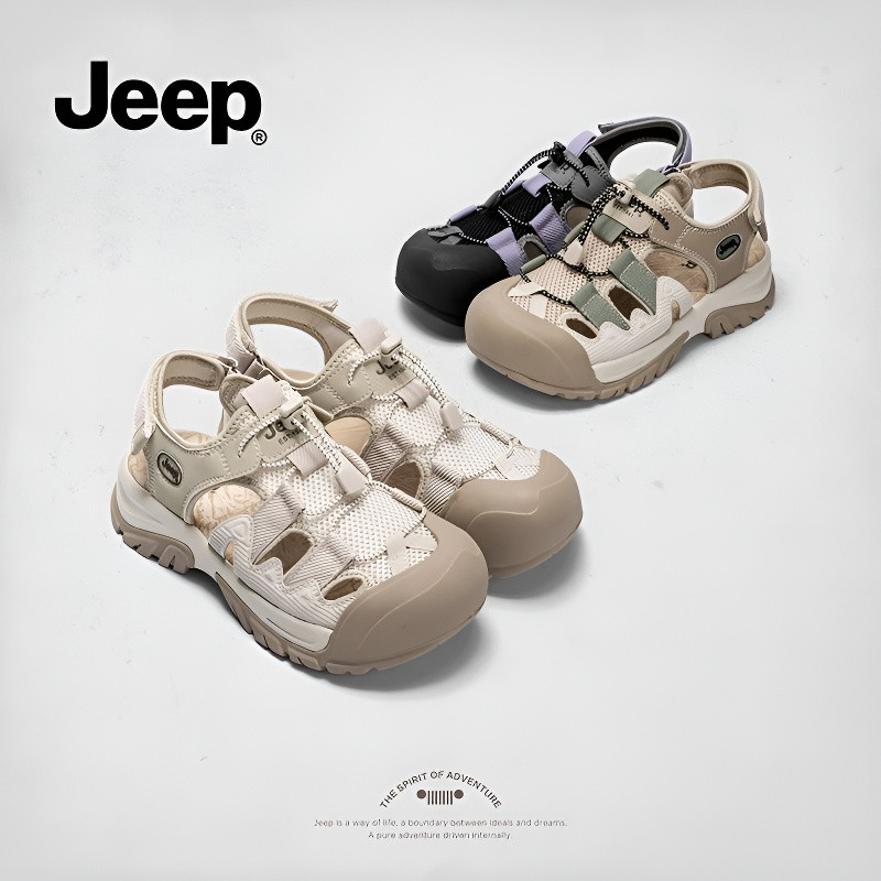 ของแท้ 100% JEEP Toe-Covered รองเท้าแตะกีฬาผู้หญิงฤดูร้อนสวมใส่ด้านนอก Breathable รองเท้าแตะโรมันสไตล์ใหม่ Anti-Slip หนา @