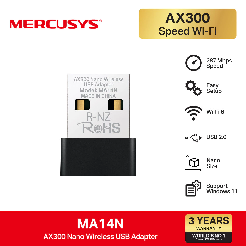 Mercusys MA14N AX300 Nano Wireless USB Adapter อะแดปเตอร์รับสัญญาณ Wi-Fi