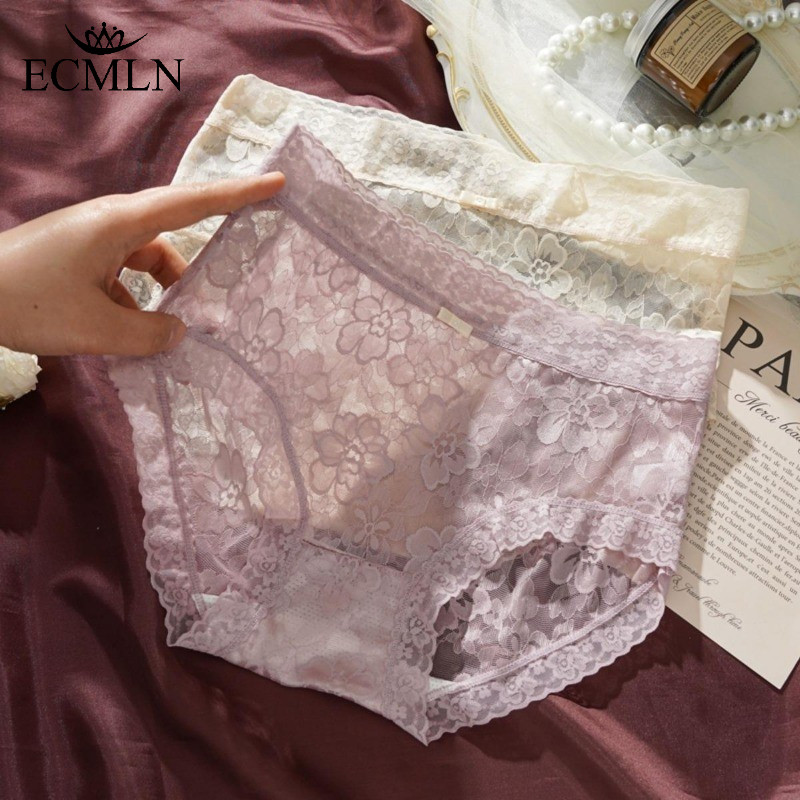 ECMLN กางเกงชั้นในลูกไม้เซ็กซี่บริสุทธิ์ของผู้หญิง Mid-Rise กางเกงชั้นในระบายอากาศได้สบาย
