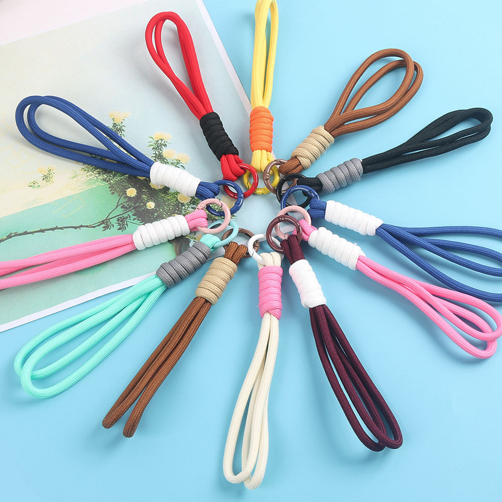 1ชิ้นที่มีสีสันถักเชือกเส้นเล็กพวงกุญแจสําหรับเคสโทรศัพท์ผู้หญิงต่อต้านหายไปปมเชือกสายคล้องกุญแจรถ ทําเอง อุปกรณ์เสริมพวงกุญแจ