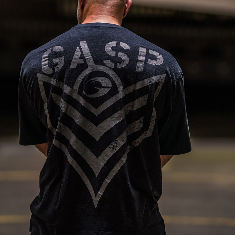 GASP ผู้ชายผ้าฝ้าย 100% Retro Tie Camp เสื้อยืดฟิตเนสแขนสั้นอเมริกันขนาดใหญ่หลวมลูกเรือคอพิมพ์สบาย 2