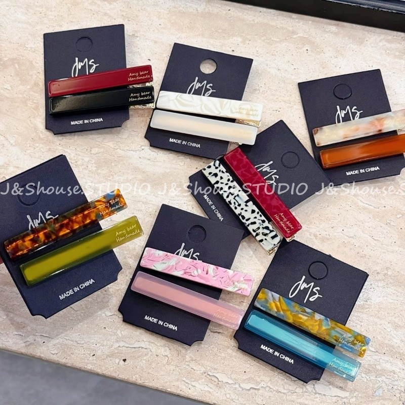 KF1009 คู่อะซิเตทเกาหลีผสมสีรูปร่างสี่เหลี่ยมผืนผ้าเรียบง่ายบางจระเข้คลิปกิ๊บอุปกรณ์เสริมผู้หญิง