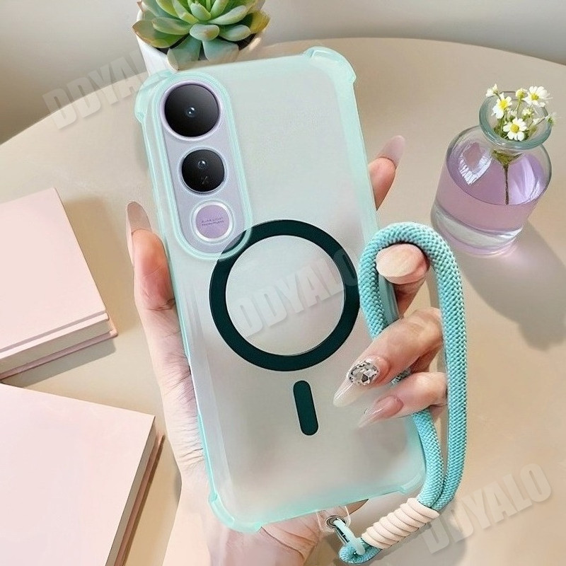 ปลอกซิลิโคนสําหรับ VIVO V50 V50 Lite V40 V40 Lite V30 V29 V27 V27e V25 Pro V23 5G Matte เคสโทรศัพท์ผีเสื้อ Pearl Lanyard ความงามไร้สายแหวนแม่เหล็กฝาครอบ