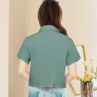 เสื้อเชิ้ตครอปผู้หญิงแขนสั้น ใส่สบาย สินค้าขายดี เสื้อฮาวายสไตล์เกาหลี Hawaii shirt ผ้าไหมอิตาลี เสื้อครอปแฟชั่นผู้หญิง