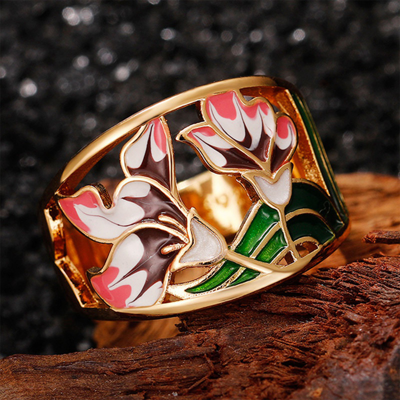 Creative Handmade เคลือบแหวนดอกไม้ผู้หญิงสําหรับงานแต่งงานสี Bright แฟชั่นเครื่องประดับนิ้วมือ