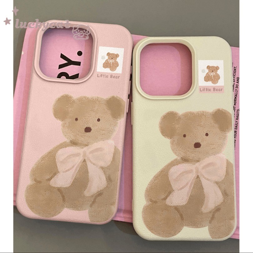 Iphone 16 15 14 13 12 11 Pro Max X Xr Xs Max เคสโทรศัพท์การ์ตูนน่ารักหมีสีน้ําตาลใหญ่คู่หนังนุ่มฝาหลัง