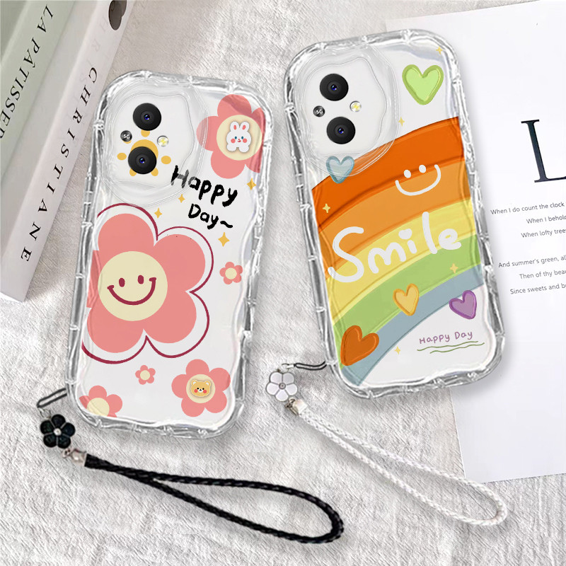 เคส OPPO Reno 8Z 5G OPPO Reno8 Z 5G แมวสายรุ้ง รูปแบบดอกไม้น่ารัก สร้อยข้อมือโคลเวอร์สีดําและสีขาว เคสโทรศัพท์ TPU โปร่งใส CBX3