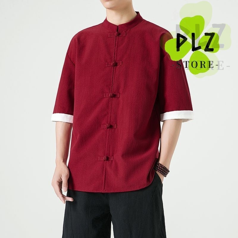 唐装 เสื้อเชิ้ตแขนสั้น แขนสามส่วน ผ้าฝ้าย และผ้าลินิน สไตล์จีนย้อนยุค สําหรับผู้ชาย ส่งฟรี กลิ่นฉุน สูท เสื้อเชิ้ตแขนสั้นผ้าฝ้ายและผ้าลินินสไตล์จีนย้อนยุคของผู้ชายจัดส่งฟรี