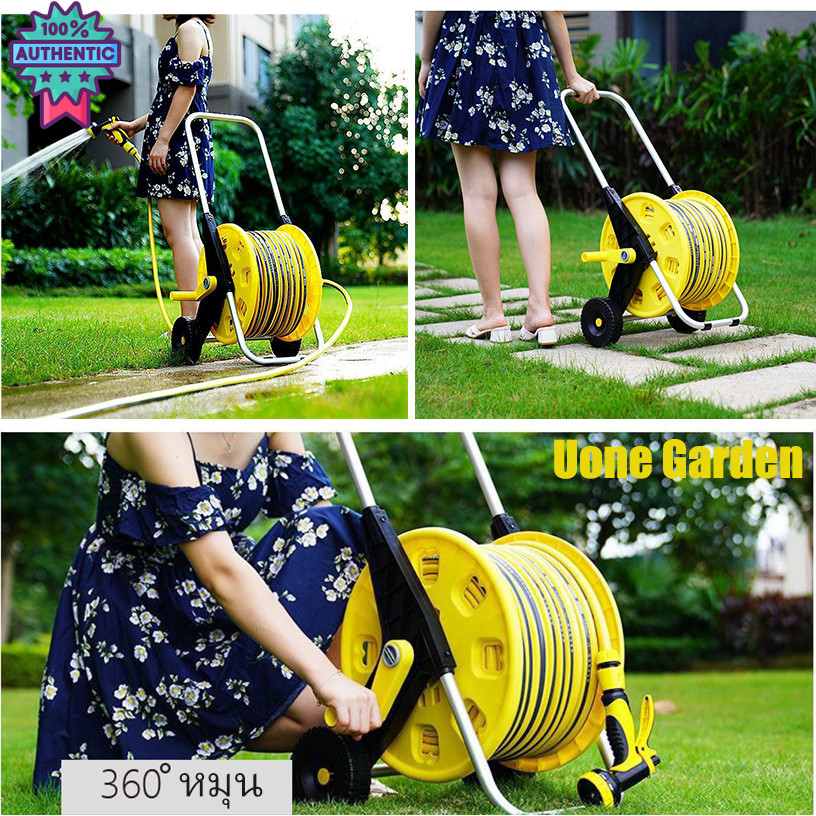 Uone Garden สุดคุ้ม ชุดอุปกรณ์สายยางรดน้ำต้นไม้ พร้อมโรลเก็สายปรัระดัน้ำได้10แสายยางมี20เมตรกั10เมต