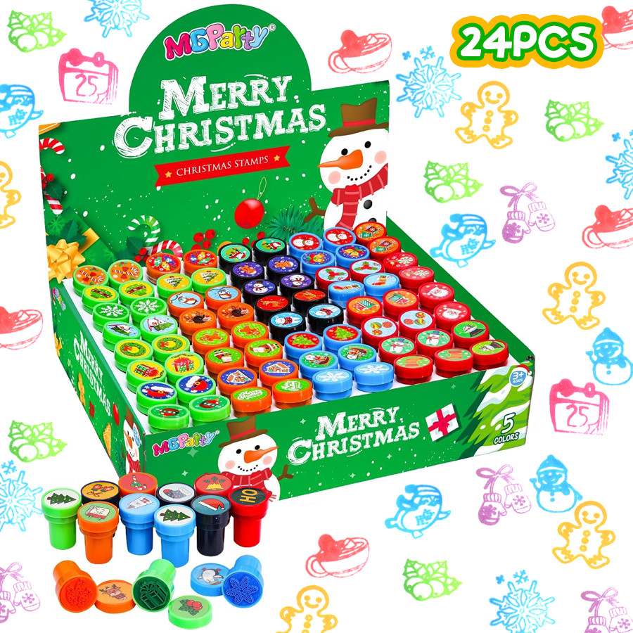 24 ชิ้นคริสต์มาสสารพันแสตมป์เด็ก Self-Ink Stampers ( 24 รูปแบบที่แตกต่างกัน,แสตมป์พลาสติก) สําหรับคริสต์มาส Party Favors, Stocking Stuffers,งานฝีมือเด็ก,รางวัลโรงเรียนและดี