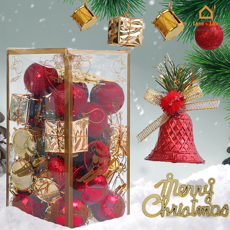 32 ชิ้น/กล่องโรแมนติก Xmas Ball ปัจจุบันแขวนเครื่องประดับ-ตกแต่งคริสต์มาส Mini Bell กลองจี้วันหยุดรายการ