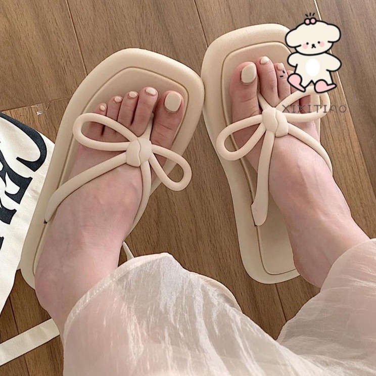 Xixitiao รองเท้าแตะฟลิปฟลอป PVC พื้นนิ่ม ประดับโบว์ สไตล์เกาหลี เหมาะกับเดินชายหาด กลางแจ้ง สําหรับผู้หญิง