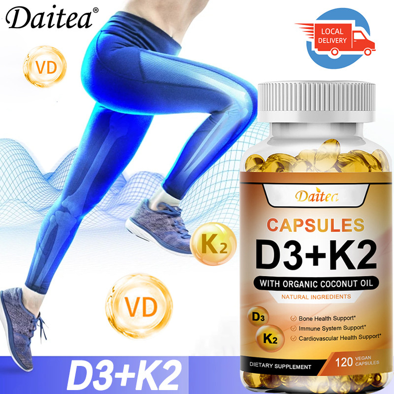 วิตามิน D3+K2 แคปซูล - เพื่อสุขภาพหัวใจ กระดูก และโดยรวม - อาหารเสริมสําหรับผู้ชายและผู้หญิง