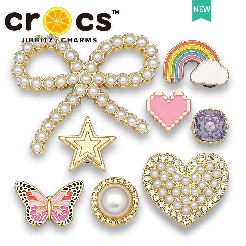 jibbitz crocs โลหะ รองเท้าหัวเข็มขัด อุปกรณ์เสริมโลหะ หัวใจ มุก ผีเสื้อ รุ้ง DIY สำหรับรองเท้าแฟชั่น สร้างสรรค์อุปกรณ์เสริม จิ๊บบิท ตัวติดรองเท้า crocs