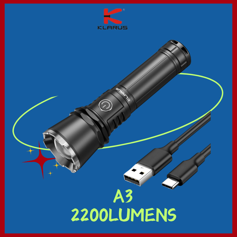 Klarus A3 2200 Lumens 750m ระยะลําแสง,ไฟฉายยุทธวิธี Zoomable แบบปรับได้ / จุด/ไฟลอยพร้อม 21700 แบตเต